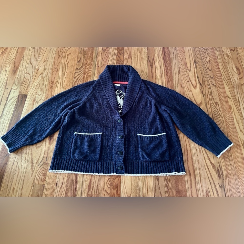 Anthropologie Maeve Seahorse Cardigan Sweater - 3X - Navy - EUC